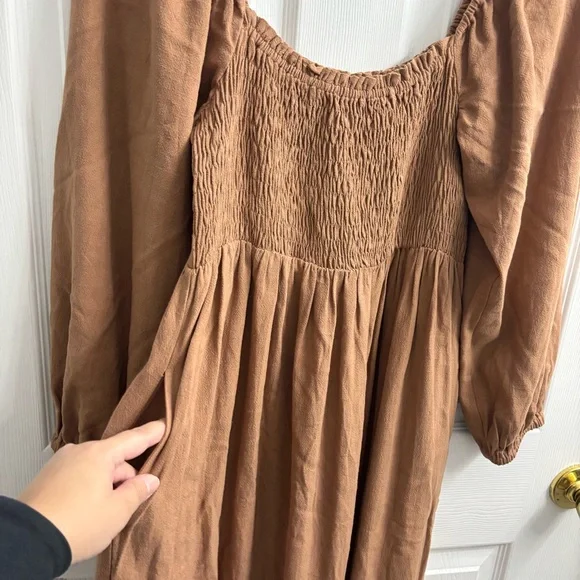Rachel Pally Puff Sleeve Midi Dress Tan Brown Medium Boho - Picture 4 of 7